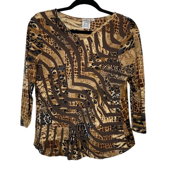 Y2K 2000s 90s Parsley & Sage Animal Print 3/4 sleeve top artsy avant garde L - Picture 1 of 9
